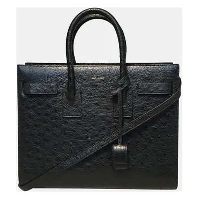 Yves Saint Laurent Black Ostrich Small Sac De Jour Handbag