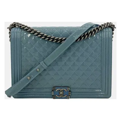 Chanel Light Blue Patent Large Boy Bag