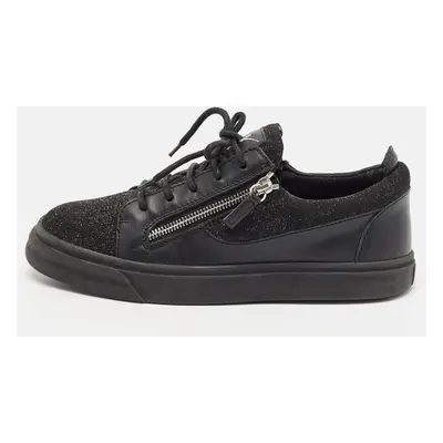 Giuseppe Zanotti Black Metallic Knit Fabric and Leather Frankie Low Top Sneakers Size