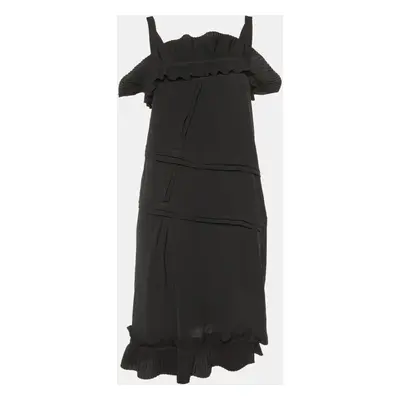 Marni Black Crepe Ruffled Sleeveless Midi Dress