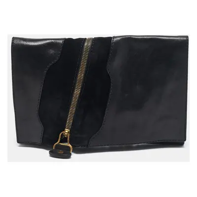 Jimmy Choo Black Leather and Suede Martha Clutch