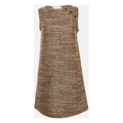 Valentino Brown/Beige Tweed Sleeveless Mini Dress