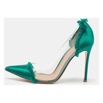 Gianvito Rossi Green/Transparent PVC and Satin Plexi Pointed Toe Pumps Size