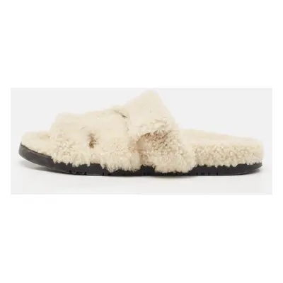 Hermes Off White Shearling Chypre Flat Slides Size