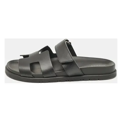 Hermes Black Leather Chypre Flat Sandals Size