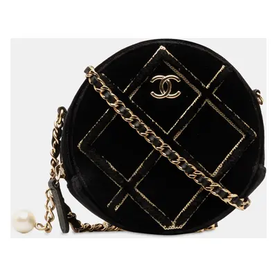 Chanel Black Velvet Pearl Sequin Round Crossbody Bag