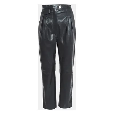 Nanushka Black Faux Leather Pleated Trousers