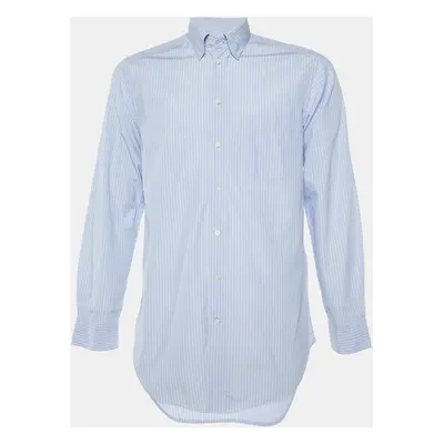 Armani Collezioni Blue Striped Cotton Long Sleeve Shirt