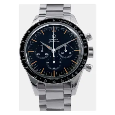 Omega Black Stainless Steel Speedmaster Manual Winding Men's Wristwatch mm