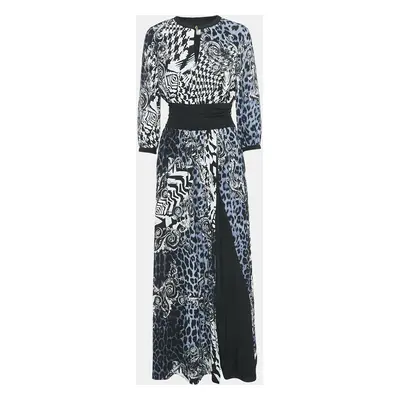 Class by Roberto Cavalli Blue Leopard Crepe Maxi Dress