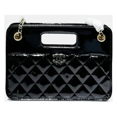 Chanel black patent leather messenger bag