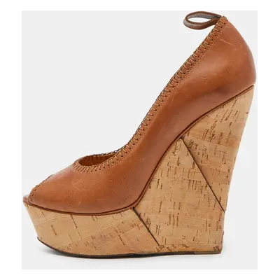 Lanvin Beige Leather Wedge Platform Pumps Size