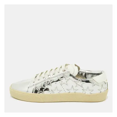 Saint Laurent Silver/White Leather Star Alpha Low Top Sneakers Size