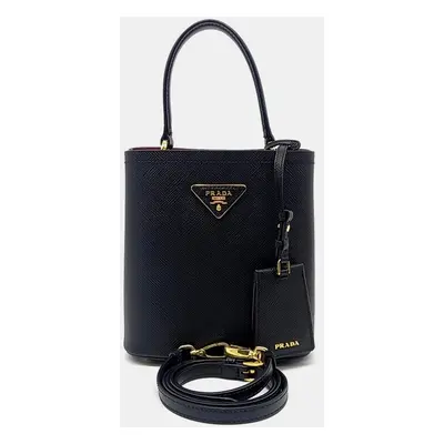 Prada Black Leather Pannier Tote and Shoulder Bag