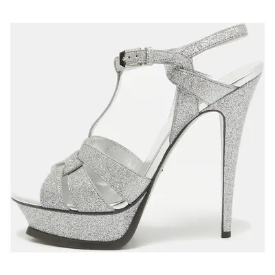 Saint Laurent Silver Glitter Tribute Sandals Size