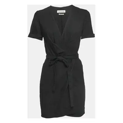 Isabel Marant Etoile Black Linen Blend Wrap On Mini Dress