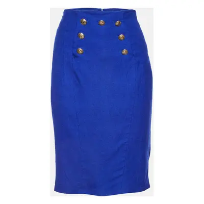 Versace Collection Blue Cady Button Detail Pencil Skirt