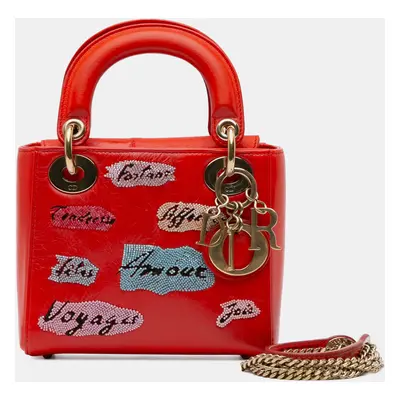 Dior Red Mini Calfskin Sequin Embellished Lady Dior