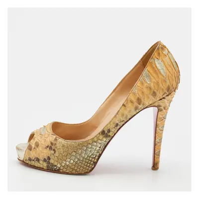 Christian Louboutin Beige Python Leather Very Prive Peep Toe Pumps Size