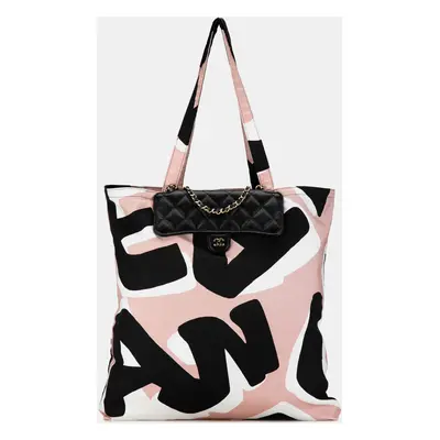 Chanel Black Pink Nylon and Leather Graffiti Foldable Shopping Tote Bag