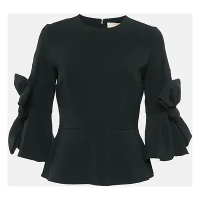 Roksanda Black Crepe Silk Bow Detail Peplum Top