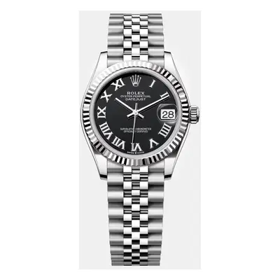 Rolex Black Roman Stainless Steel Datejust Automatic Women's Wristwatch mm