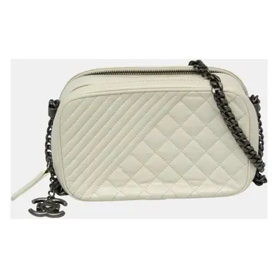 Chanel Cream Leather Boy Camera Shoulder Bag