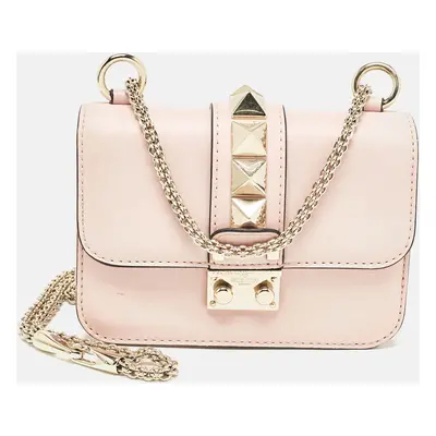 Valentino Light Pink Leather Mini Glam Lock Flap Shoulder Bag