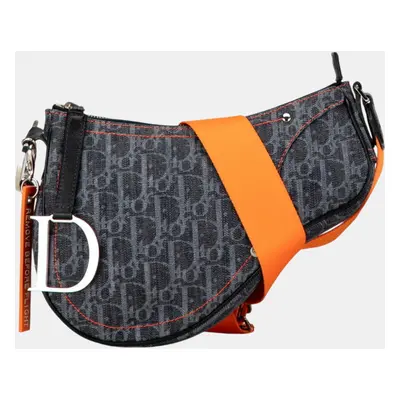 Christian Dior Indigo Blue Orange Canvas Dior Trotter Saddle Flight Line Shoulder Bag