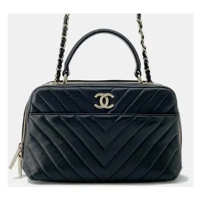 Chanel Black Lambskin Chevron Bowling Bag Bag