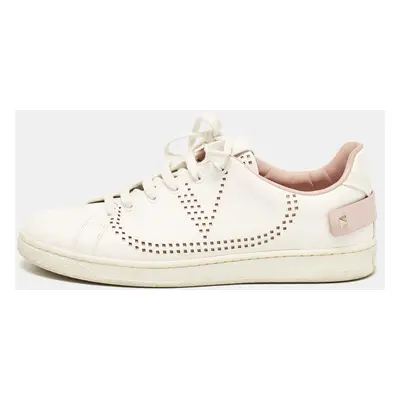 Valentino White Perforated Leather Backnet Rockstud Low Top Sneakers Size 40.5