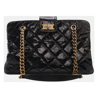 Chanel Black Crackled Glazed Quilted Leather Reissue Chain Tote