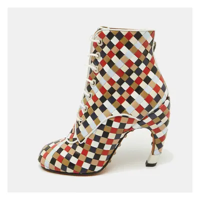 Givenchy Multicolor Woven Leather Lace Up Ankle Boots Size