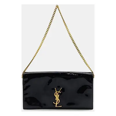 Saint Laurent Paris Black Patent Leather Patent Monogram Chain Shoulder Bag