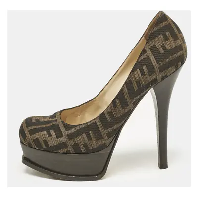 Fendi Brown Zucca Canvas Fendista Platform Pumps Size