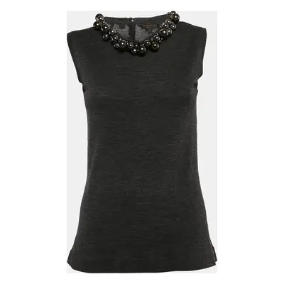 Burberry Prorsum Vintage Grey Embellished Wool Knit Sleeveless Top