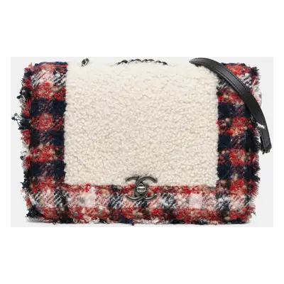 Chanel Multicolor CC Tweed and Shearling Single Flap