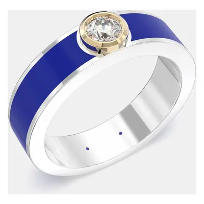 14K Yellow Gold Classic Dark Blue Ceramic Sterling Silver Lab Grown Diamond Round Bezel Set Band