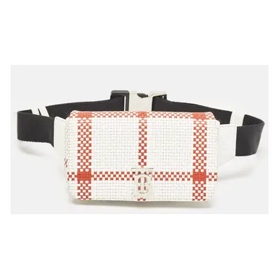 Burberry White/Red Woven Leather Lola Bum Bag