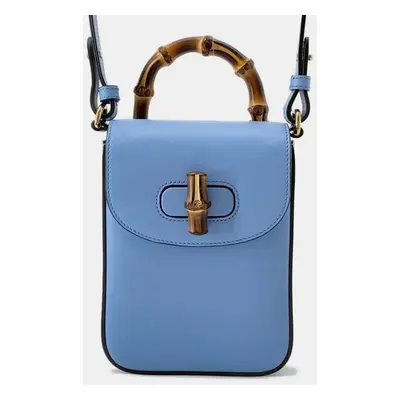 Gucci Light Blue Leather Bamboo Shoulder Bag