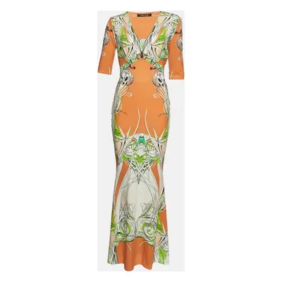 Roberto Cavalli Orange Printed Jersey Maxi Dress