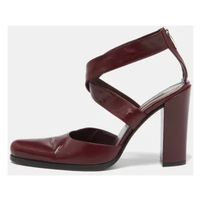 Sergio Rossi Burgundy Leather Cross Ankle Strap Pumps Size 38.5