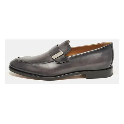 Berluti Grey Leather Penny Loafers Size 40.5