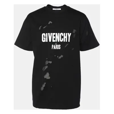 Givenchy Black Logo Print Cotton Distressed T-Shirt