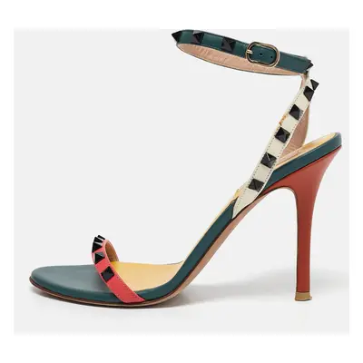 Valentino Multicolor Leather Rockstud Ankle Strap Sandals Size