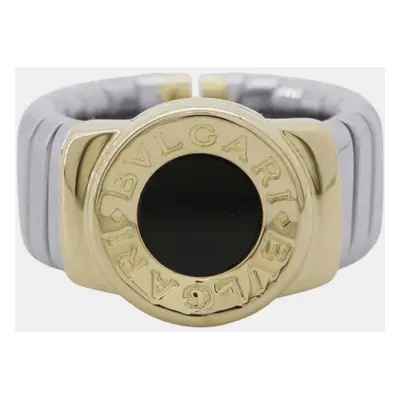 Bvlgari 18K Yellow Gold and Stainless Steel Tubogas Band Ring EU