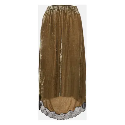 Zadig & Voltaire Green Lace Trim Joslin Velvet High-Low Midi Skirt