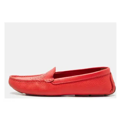 Tory Burch Red Leather Perforated Logo Slip On Loafers Size