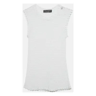 Dolce & Gabbana White Crochet Sleeveless Sheer Top