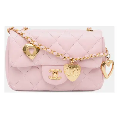 Chanel Pink Mini Quilted Lambskin Heart Charms Flap Bag